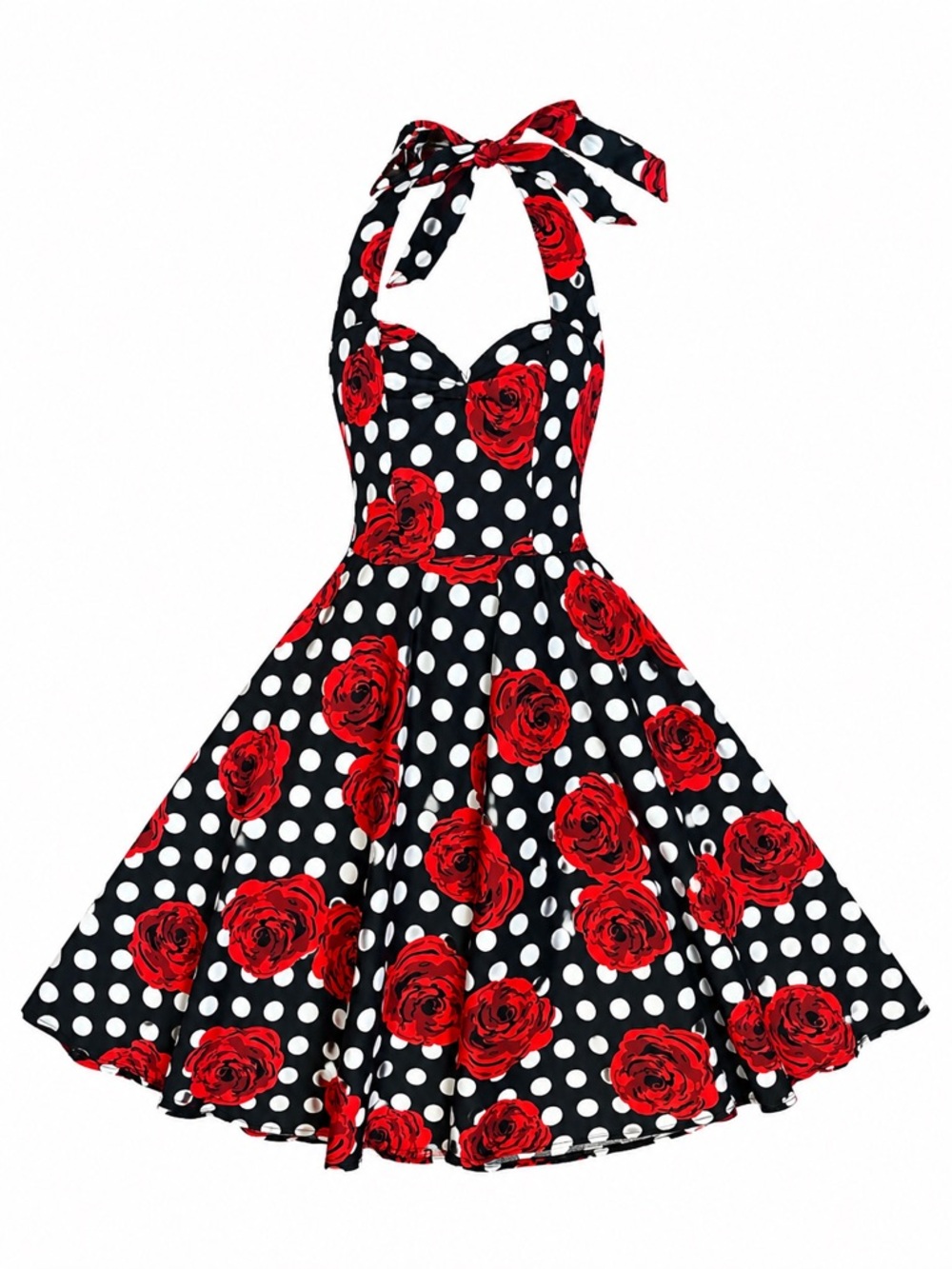 Grace Karin Rose Polka Halter Swing Dress Women's S Retro Rockabilly Pin Up 50's